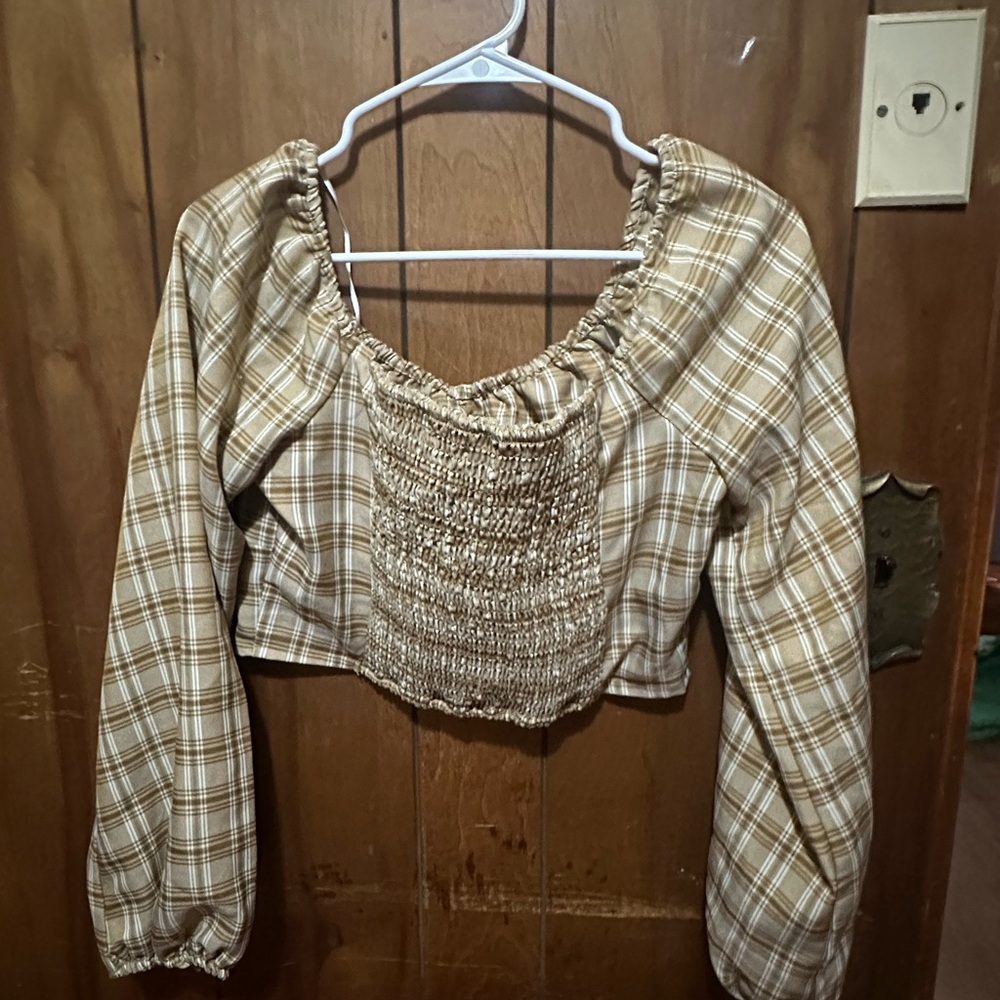 Plaid Tan Women's Top